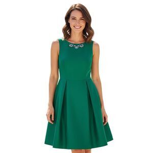 Emerald Green Embellished A-line Dress, Tahari ASL, Size 8